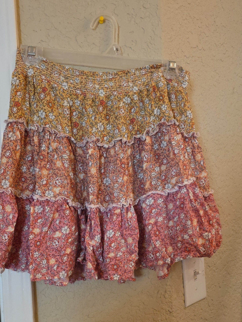 Rachel Zoe Tiered Floral Mini Skirt in Yellow, Orange & Pink